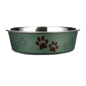 NEW‎ Loving Pets Bella Bowl Murano Green Stainless Steel Dog Bowl Paw Bone Print